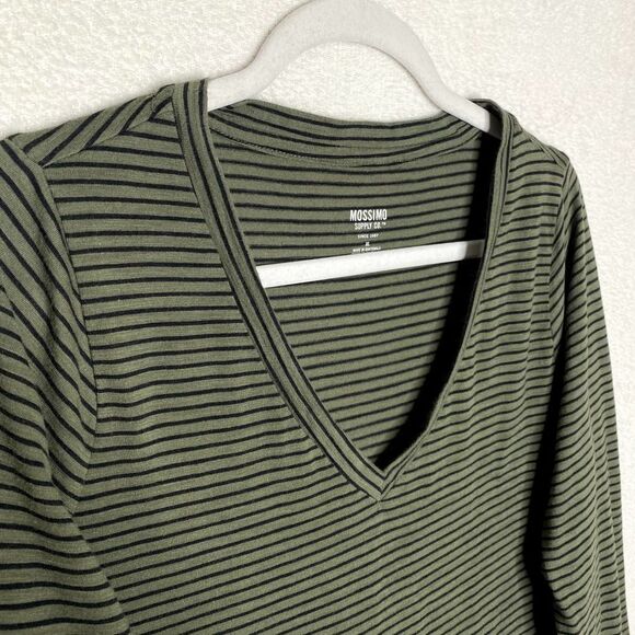 Mossimo Supply Co. Long Sleeve V-Neck Striped T-Shirt Green Black Size XL Tee - Picture 2 of 9